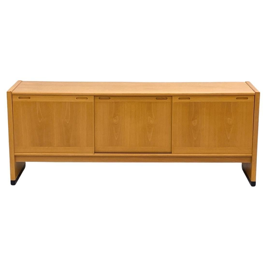 Late 20th Century Scandinavian modern 3 door blonde beech long credenza by Skovby Denmark For Sale
