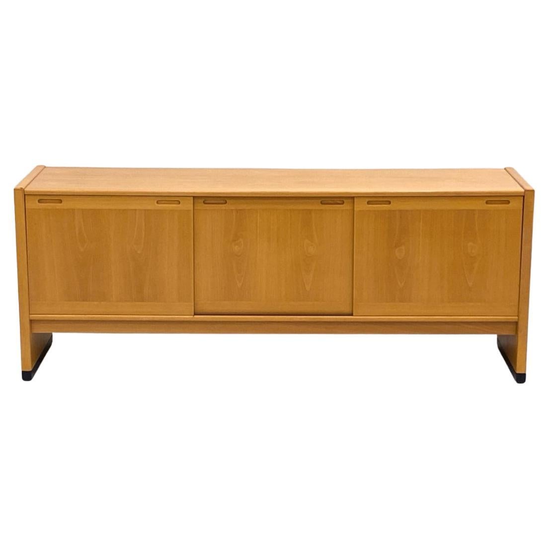 Late 20th Century Scandinavian modern 3 door blonde beech long credenza by Skovby Denmark