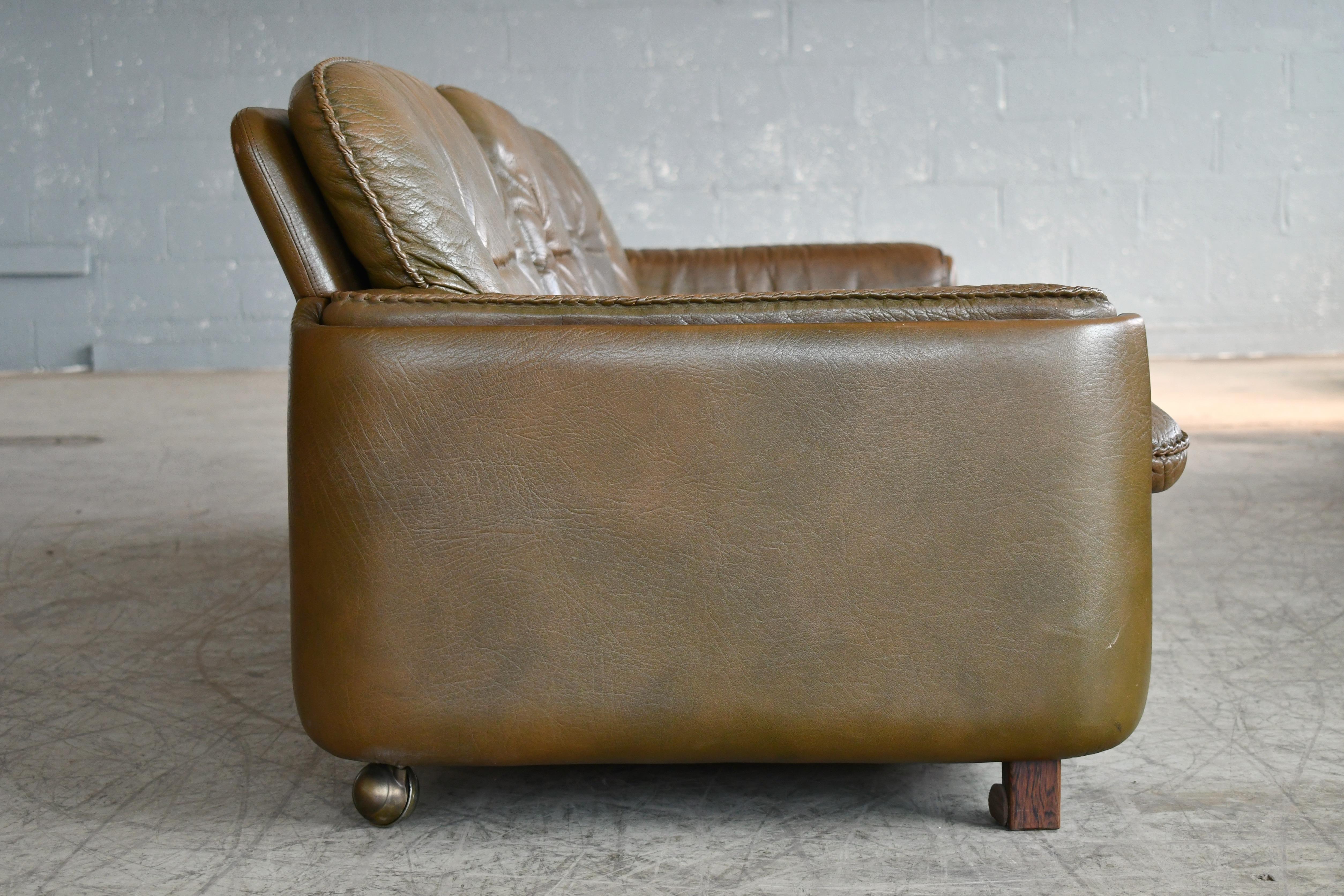 Brass Scandinavian Modern 3-Seat Sofa in Buffalo Leather by Sigurd Ressell for Vatne