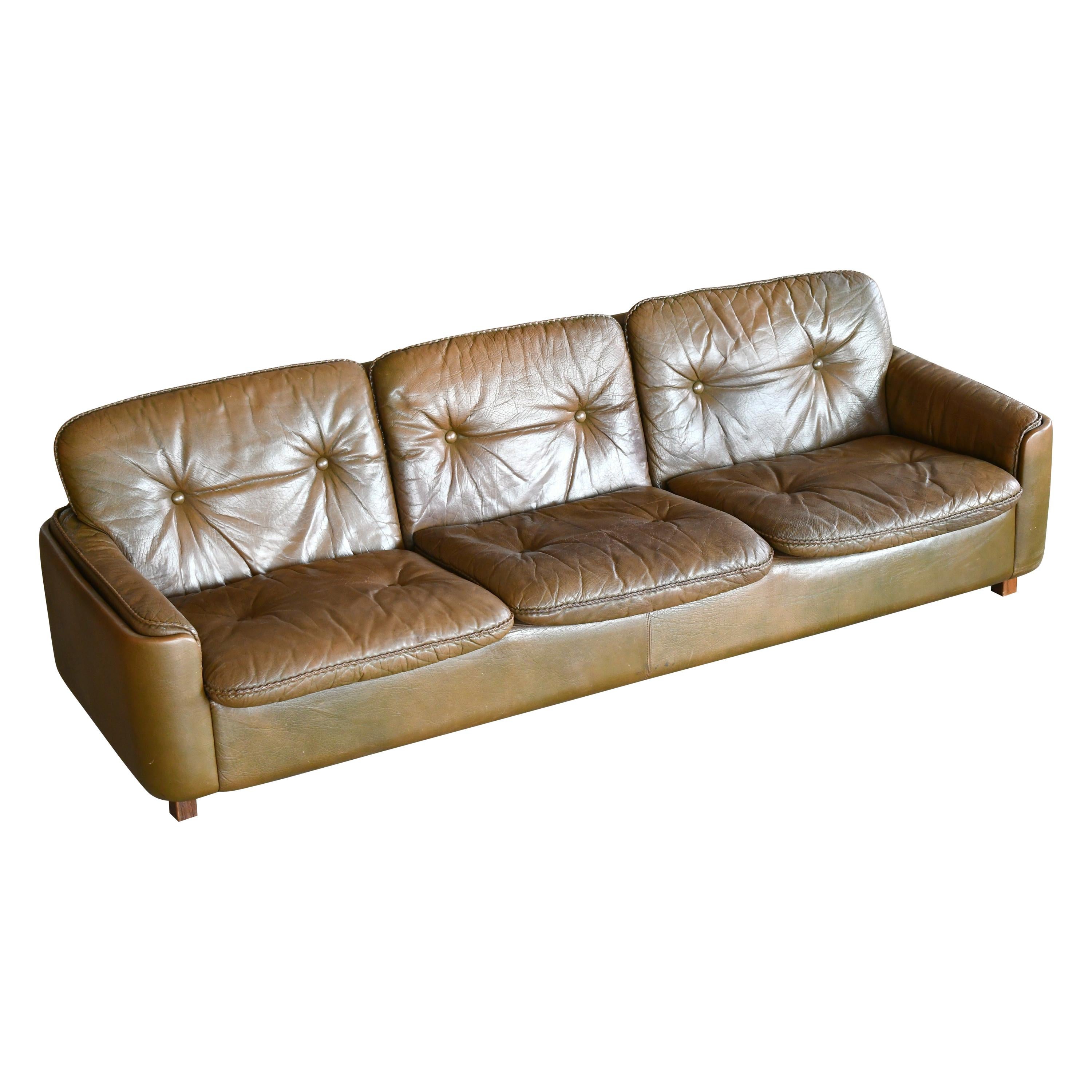 Scandinavian Modern 3-Seat Sofa in Buffalo Leather by Sigurd Ressell for Vatne