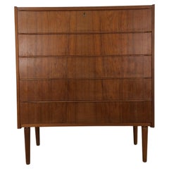 Vintage Scandinavian Modern 5 Drawer Highboy with Lock & Key