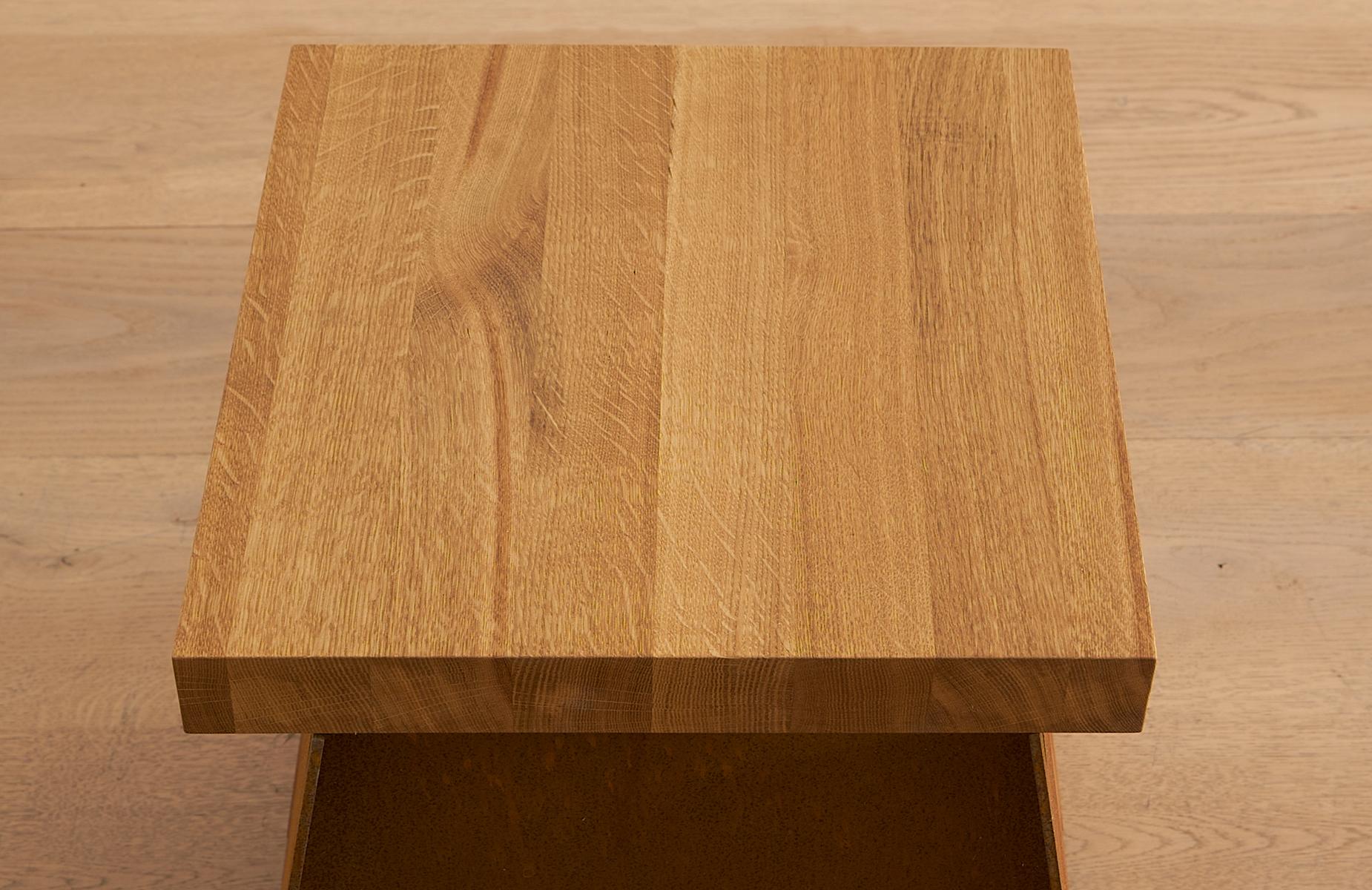 Danish Scandinavian Modern 64 Plinth Stool Side Table in Oiled Oak and Corten Steel For Sale