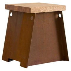 Scandinavian Modern 64 Plinth Stool Side Table in Oiled Oak and Corten Steel