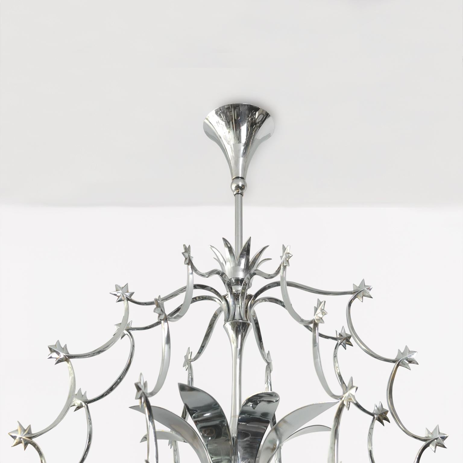 Mid-19th Century Scandinavian Modern 8 light chandelier in chromed brass 1940 For Sale