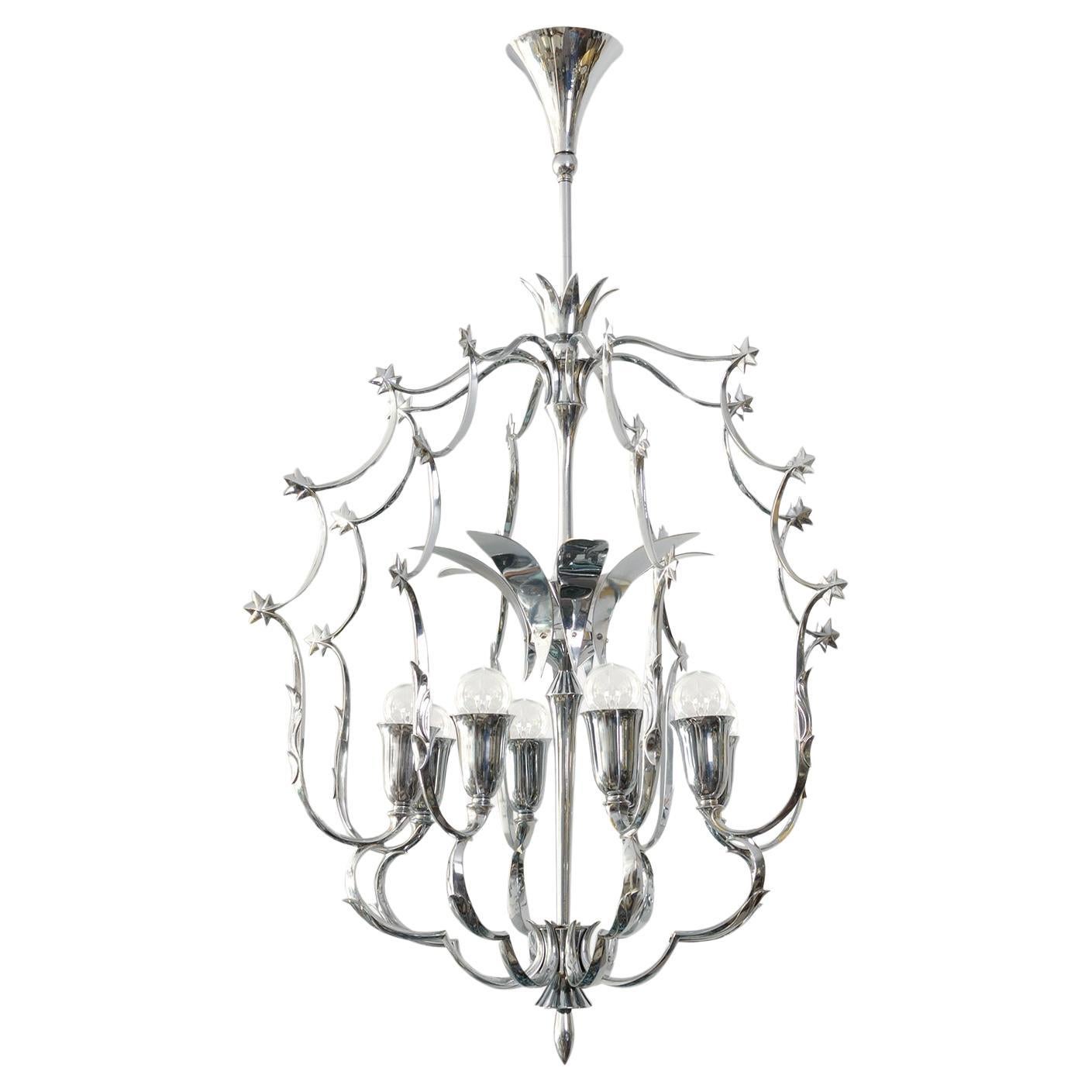 Lampadario a 8 luci The Modern Scandinavian in ottone cromato 1940 in vendita