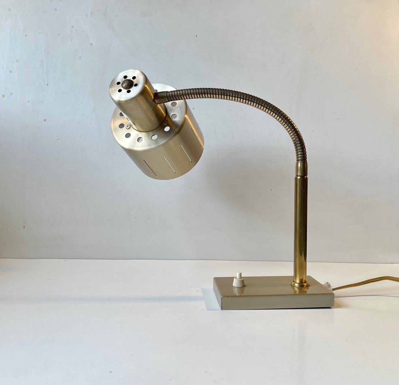 Danish Scandinavian Modern Adjustable Brass Desk Lamp by Vitrika, 1970s For Sale