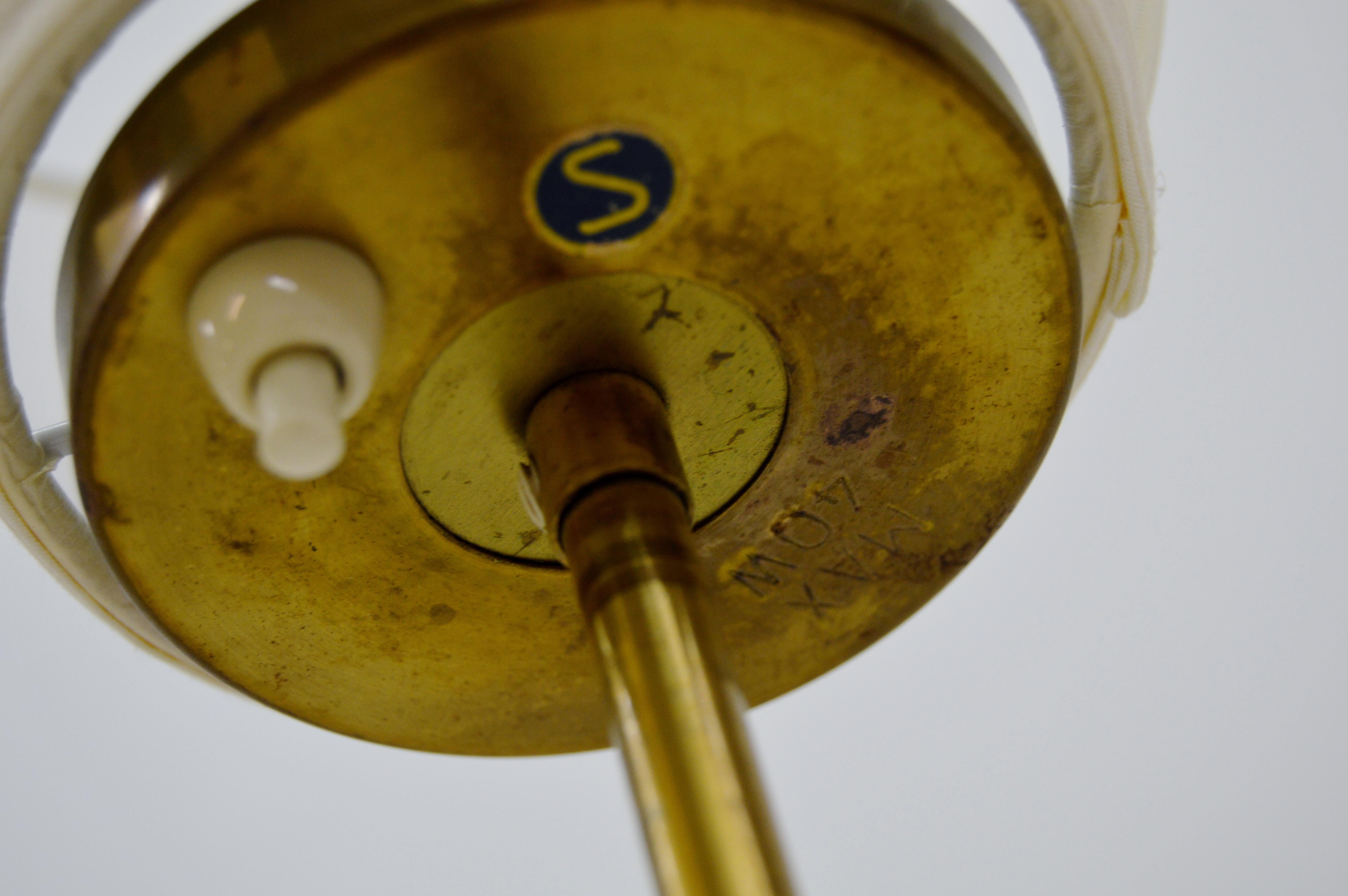 Metal Scandinavian Modern Adjustable Uplight with Brass Details, circa 1950s For Sale