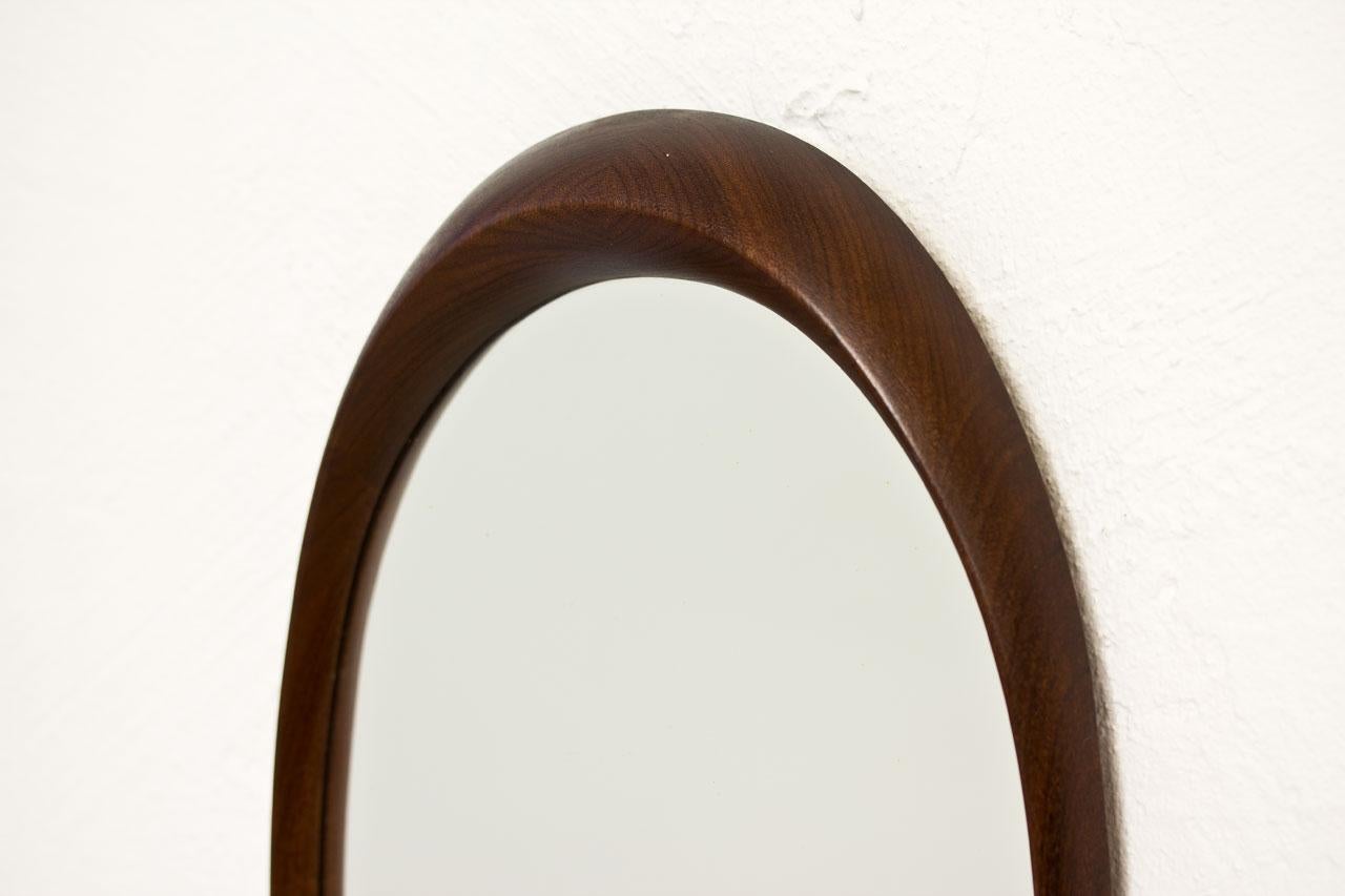 Scandinavian Modern Afromosia Oval Wall Mirror, Sweden In Good Condition In Stockholm, SE