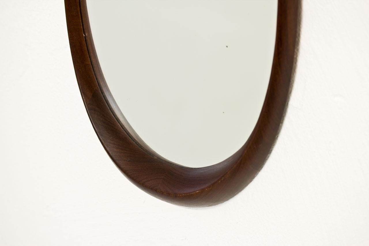 Mid-20th Century Scandinavian Modern Afromosia Oval Wall Mirror, Sweden