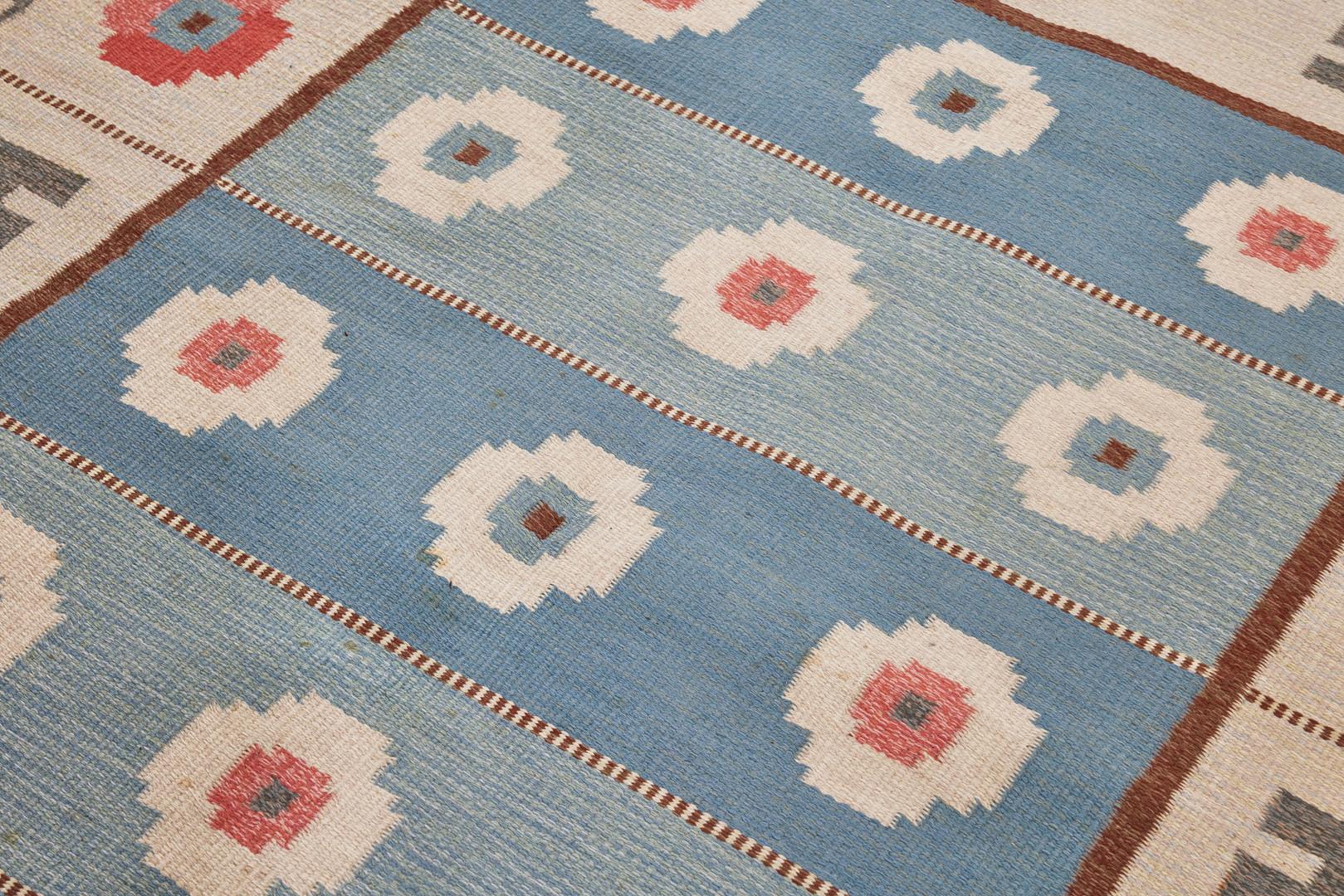 Swedish Scandinavian Modern Alice Wallebäck flatweave rug 1960's For Sale