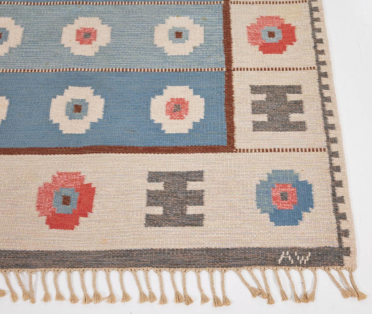 Wool Scandinavian Modern Alice Wallebäck flatweave rug 1960's For Sale