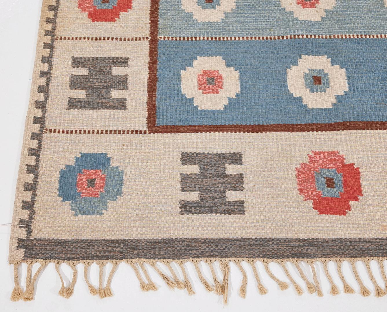 Scandinavian Modern Alice Wallebäck flatweave rug 1960's For Sale 1