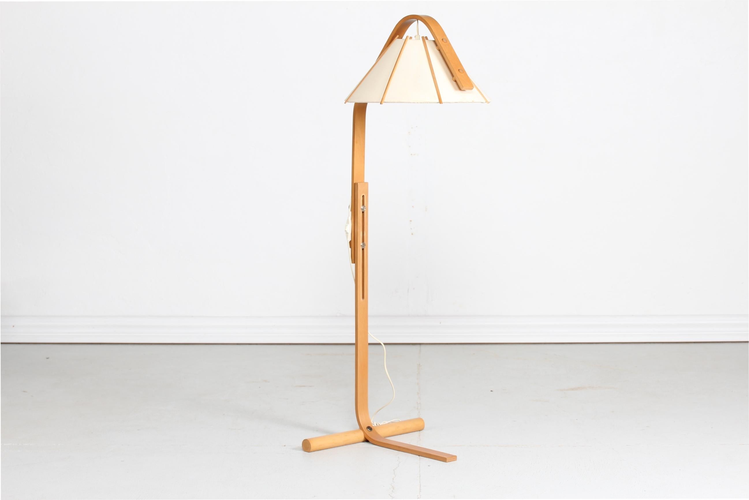 Scandinavian Modern Aneta Floor Lamp by Jan Wickelgren Beech Wood, Sweden, 1970s 4