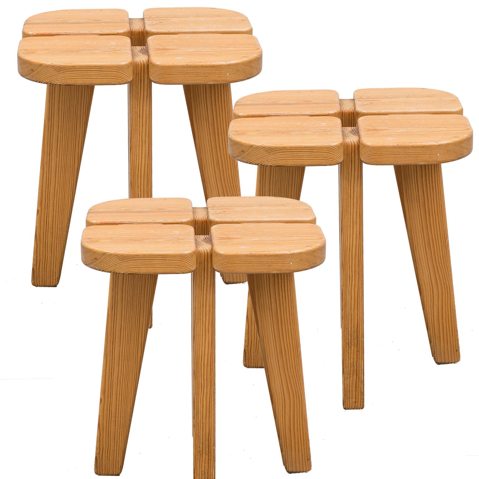 Scandinavian Modern "Apila" pinewood stools by Lisa Johansson-Pape, Finland