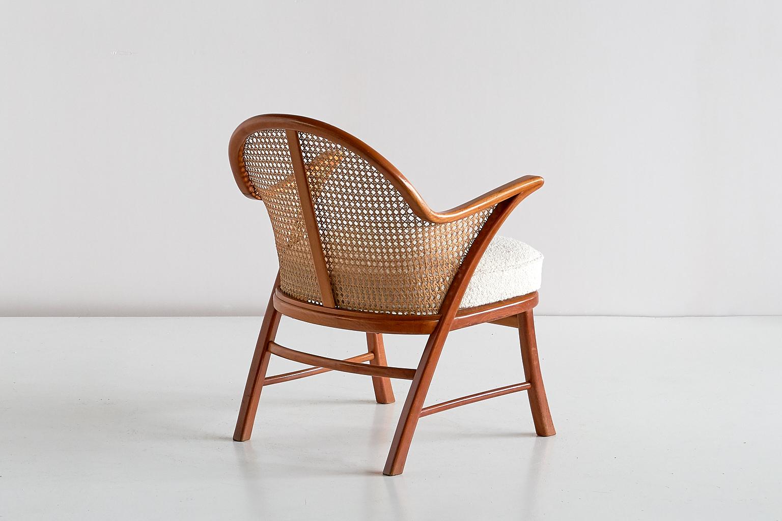 Scandinavian Modern Armchair in Beech, Cane and Dedar Bouclé, Denmark, 1950s 1