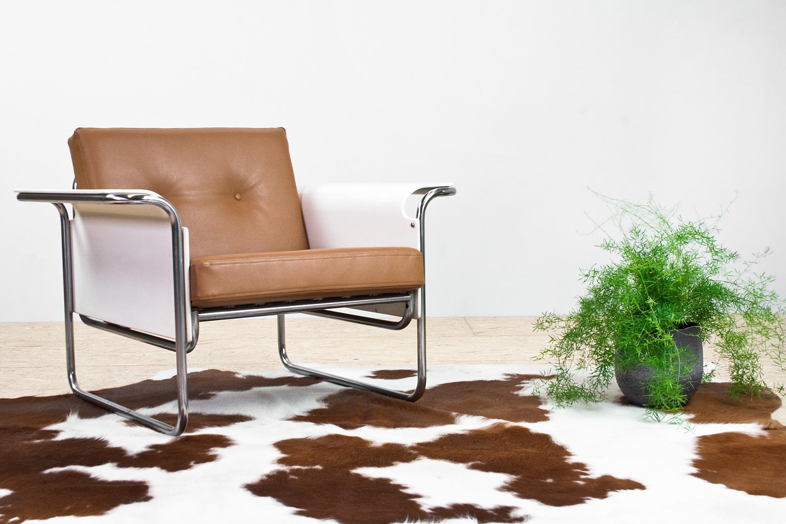 Danish Scandinavian Modern Armchair in Faux Leather and Bent Plywood Armrests, 1950s