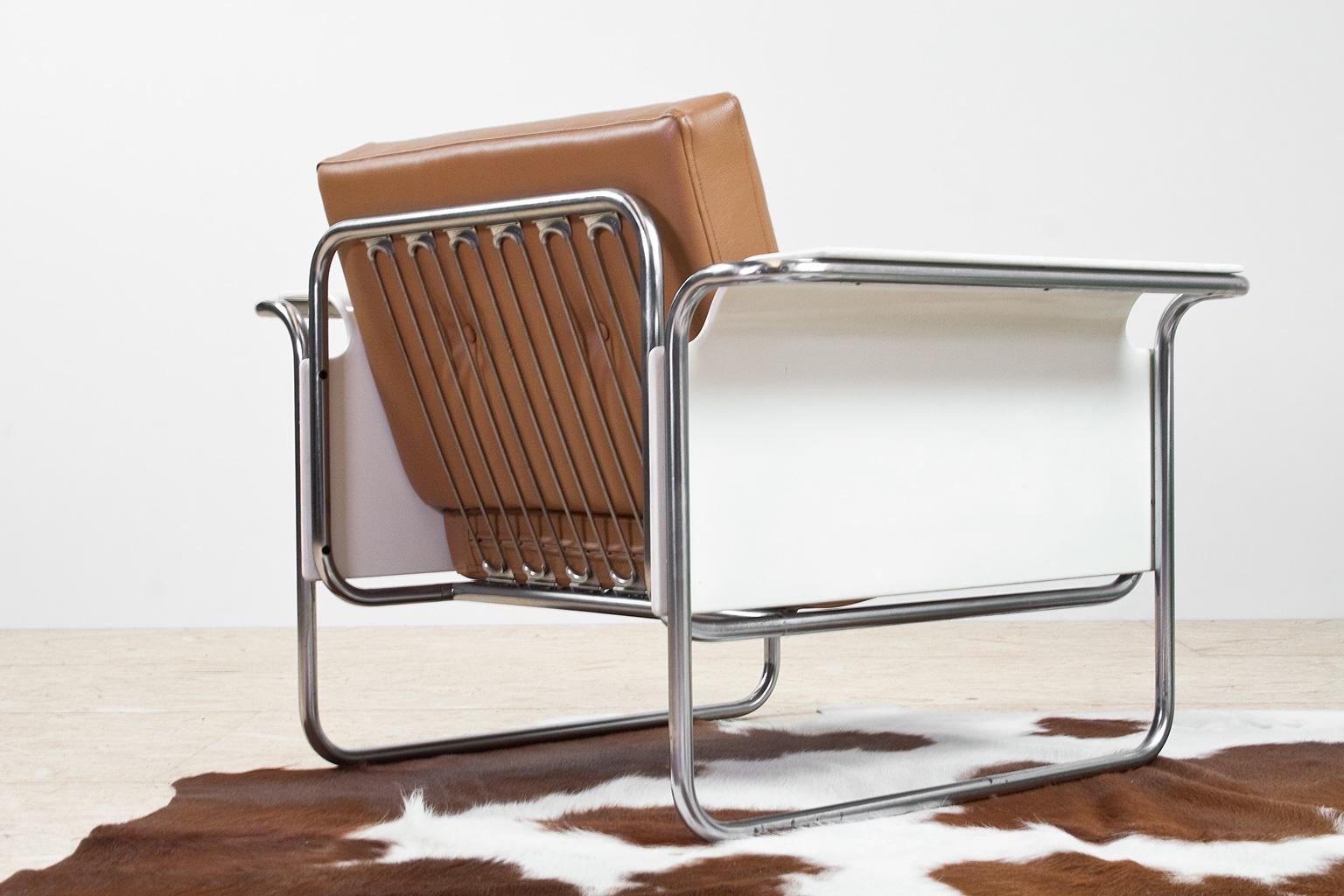 Mid-20th Century Scandinavian Modern Armchair in Faux Leather and Bent Plywood Armrests, 1950s