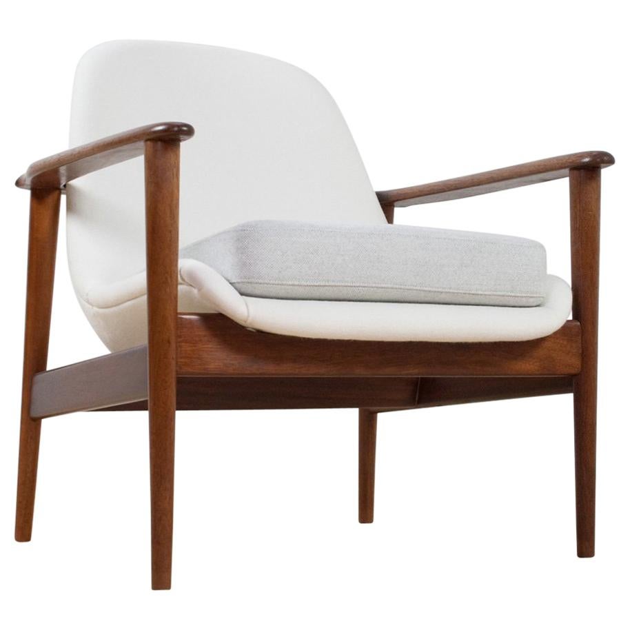 Scandinavian Modern Armchair in Teak and Wool, Manner of Ib Kofod Larsen, 1950s