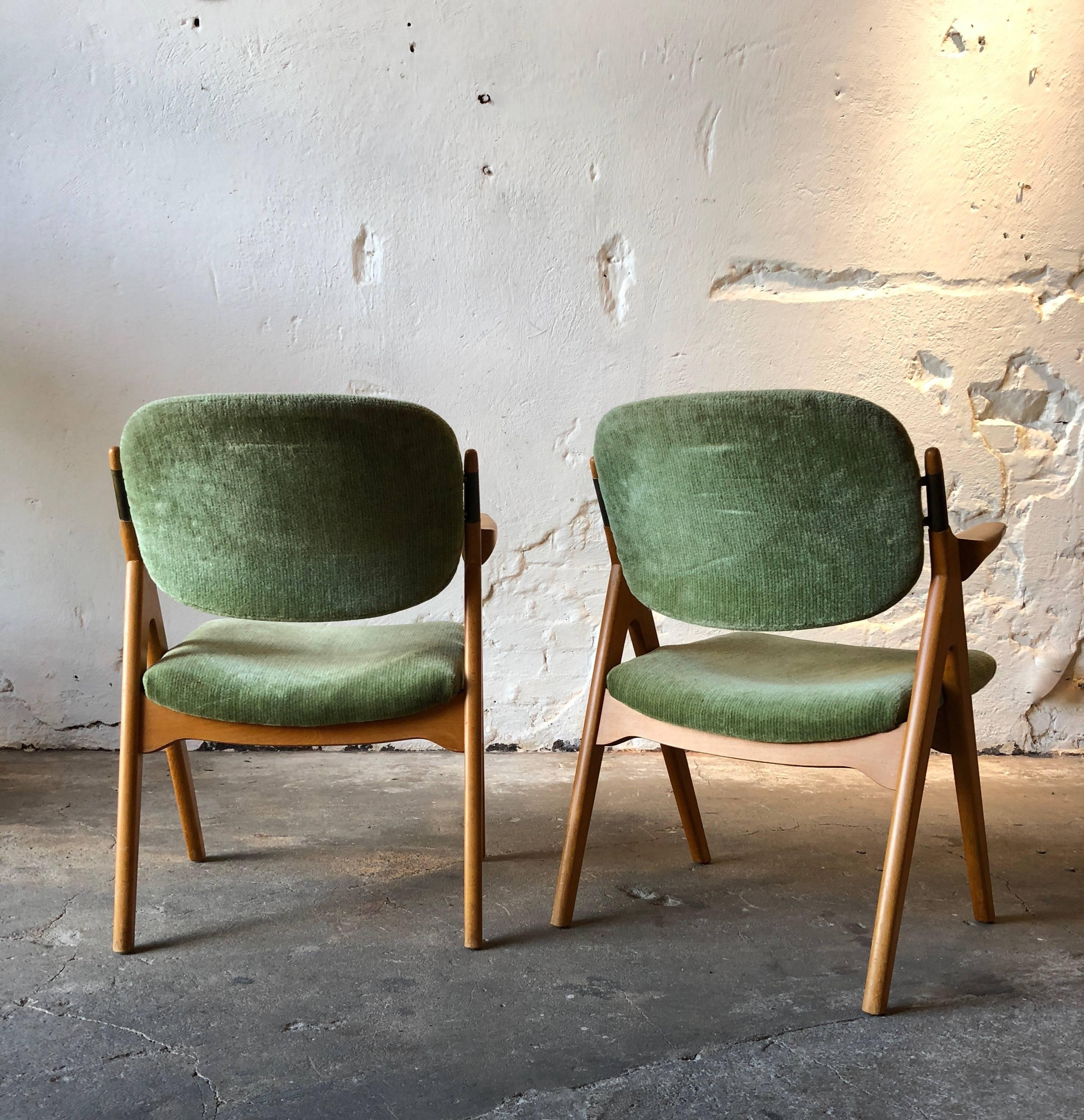Scandinavian Modern Armchairs in Birch with Original Upholstery 1950s Vintage In Good Condition For Sale In Helsingborg, SE