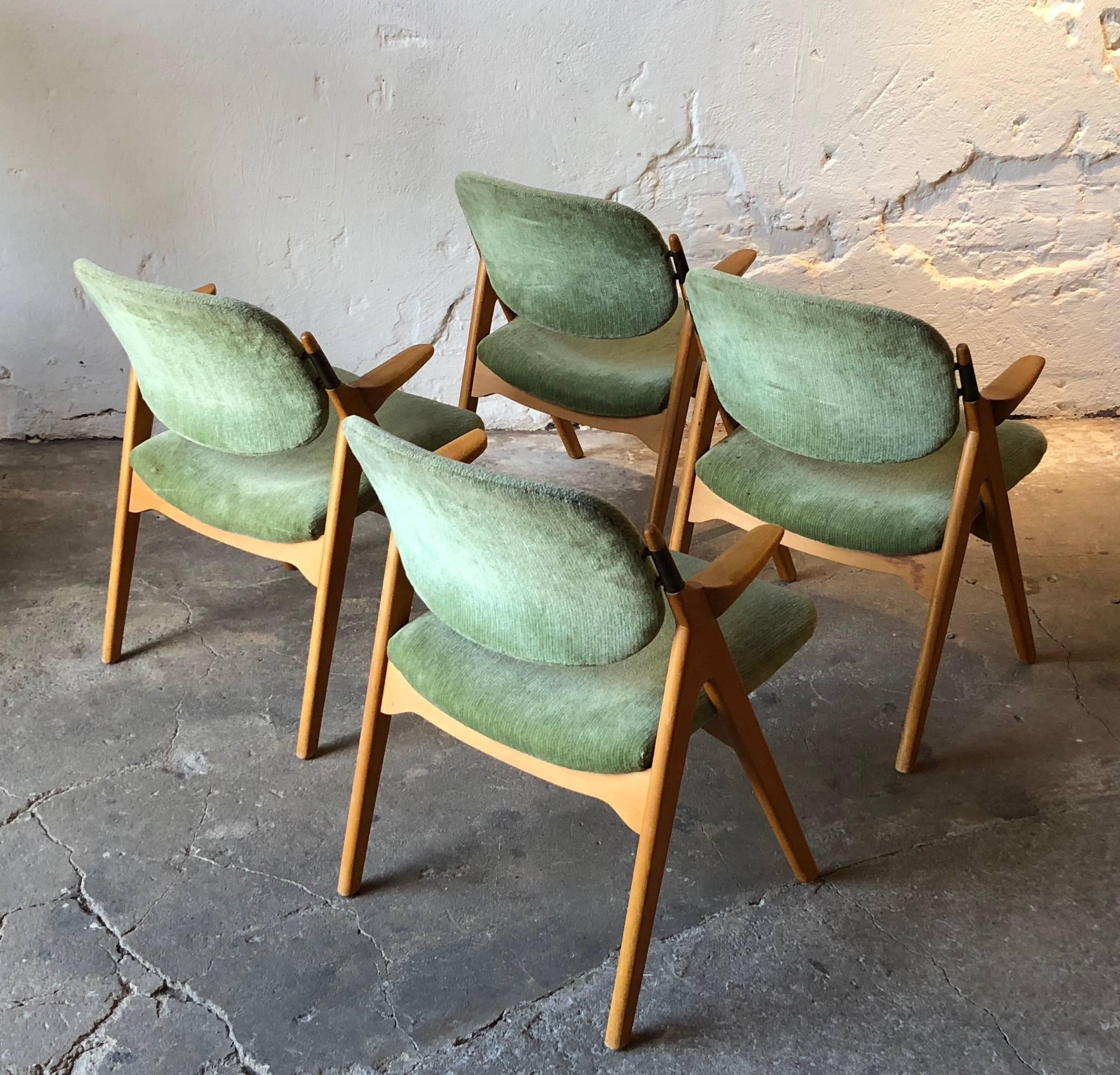 Mid-20th Century Scandinavian Modern Armchairs in Birch with Original Upholstery 1950s Vintage For Sale