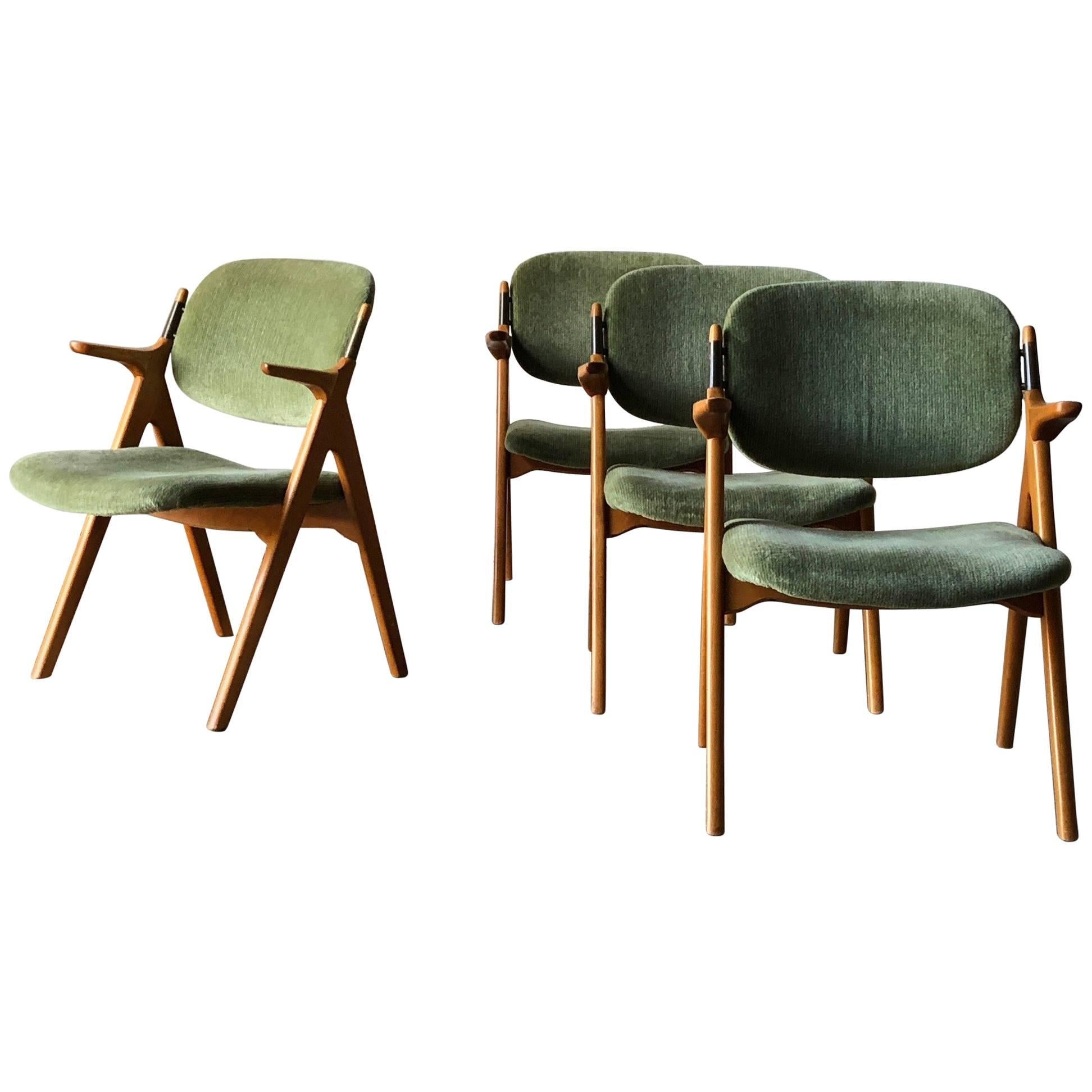 Scandinavian Modern Armchairs in Birch with Original Upholstery 1950s Vintage For Sale