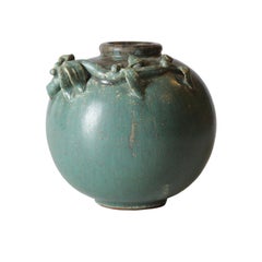 Scandinavian Modern Arne Bang, Round Vase in Blue and Green, Denmark, 1950s