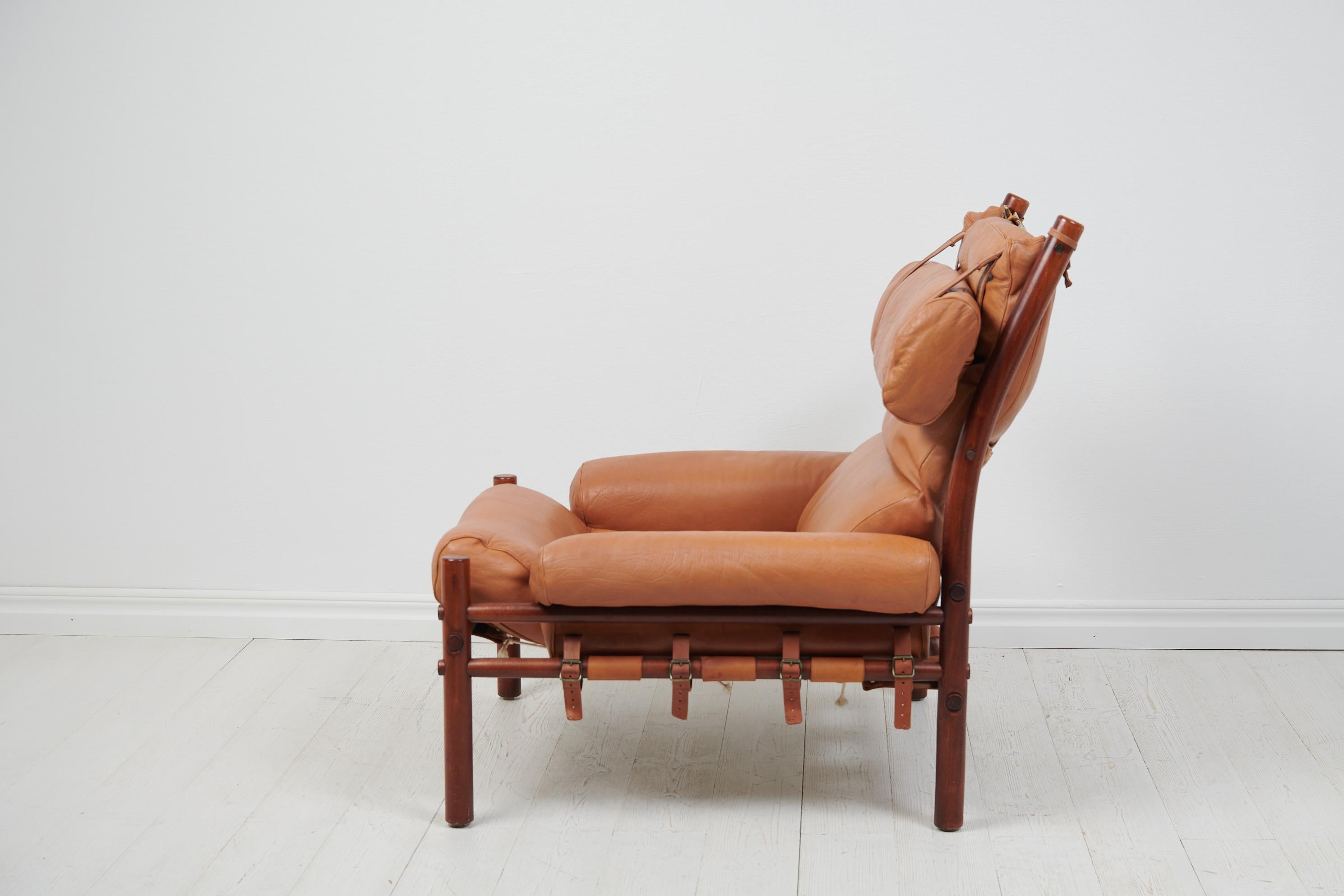 Swedish Scandinavian Modern Arne Norell Leather Inca Lounge Chair For Sale