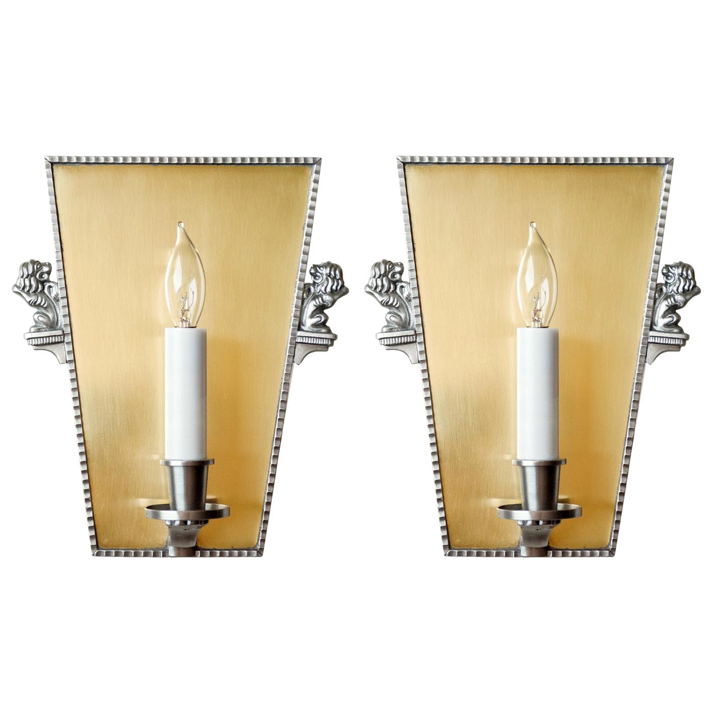 Scandinavian Modern Art Deco Brass, & Pewter Sconces Elis Bergh for C G Hallberg For Sale