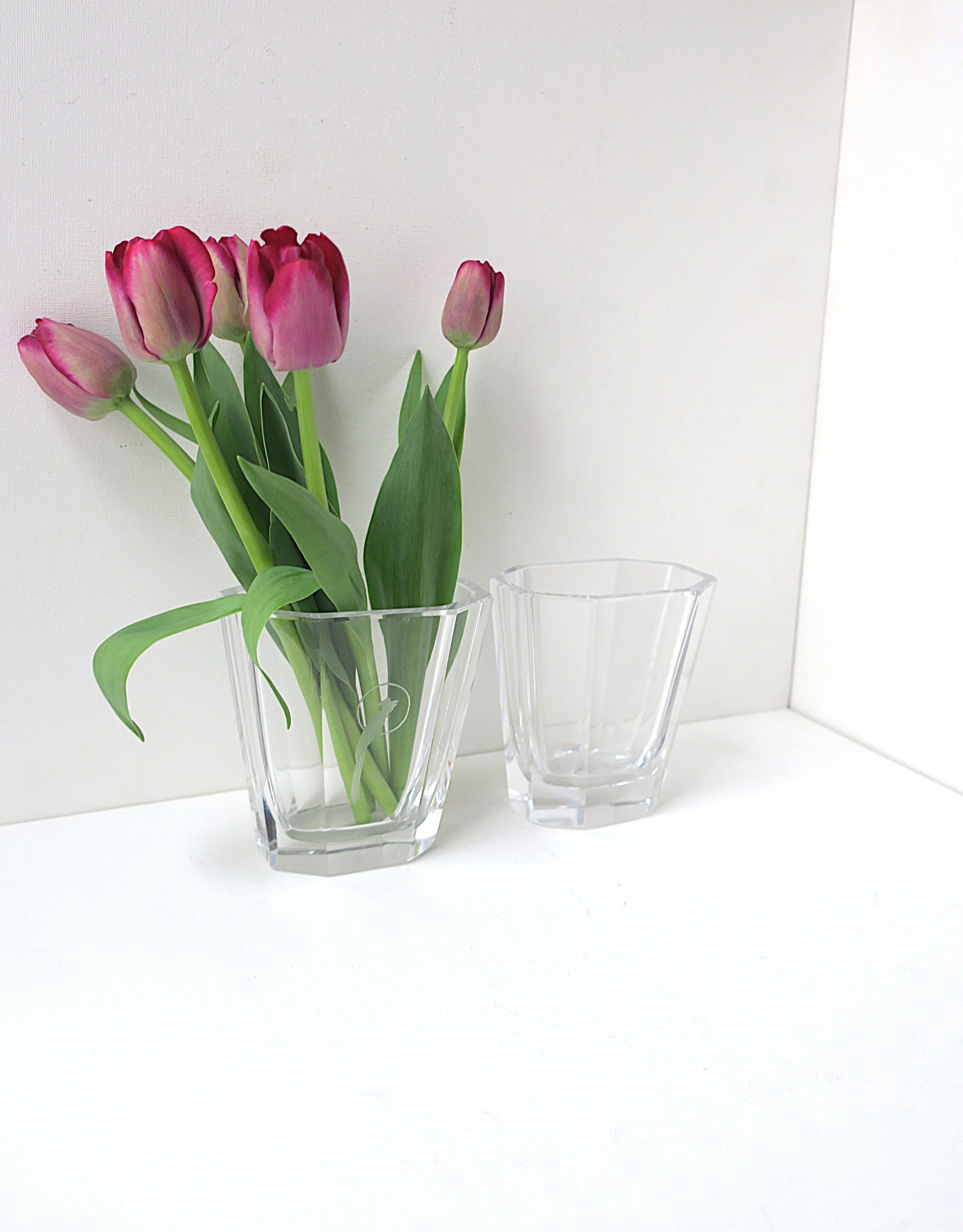 Etched Swedish Modern Art Deco Crystal Vases Parrot Bird Design For Sale