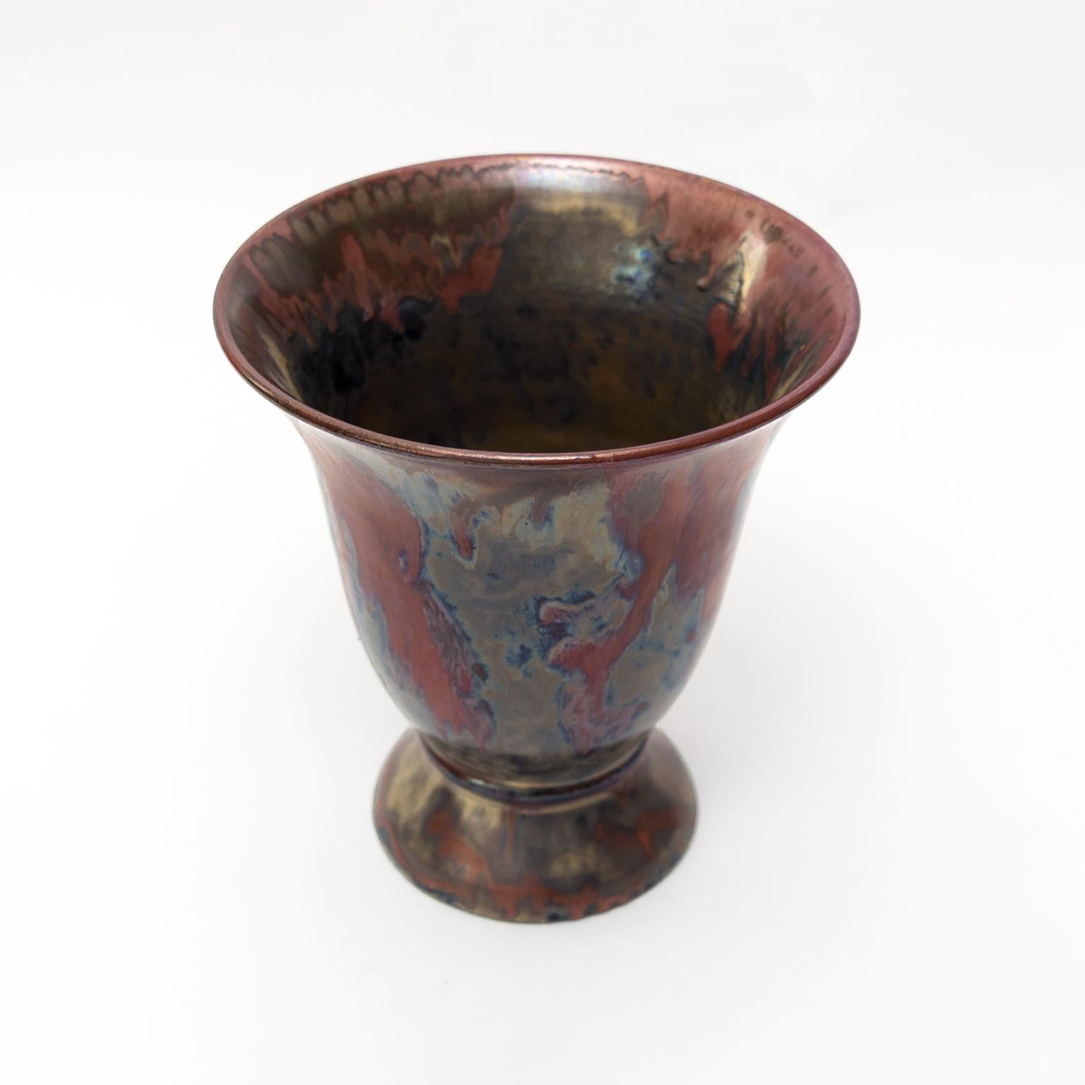 Scandinave Vase cannelé Art Déco scandinave moderne en polychrome de Hoganas