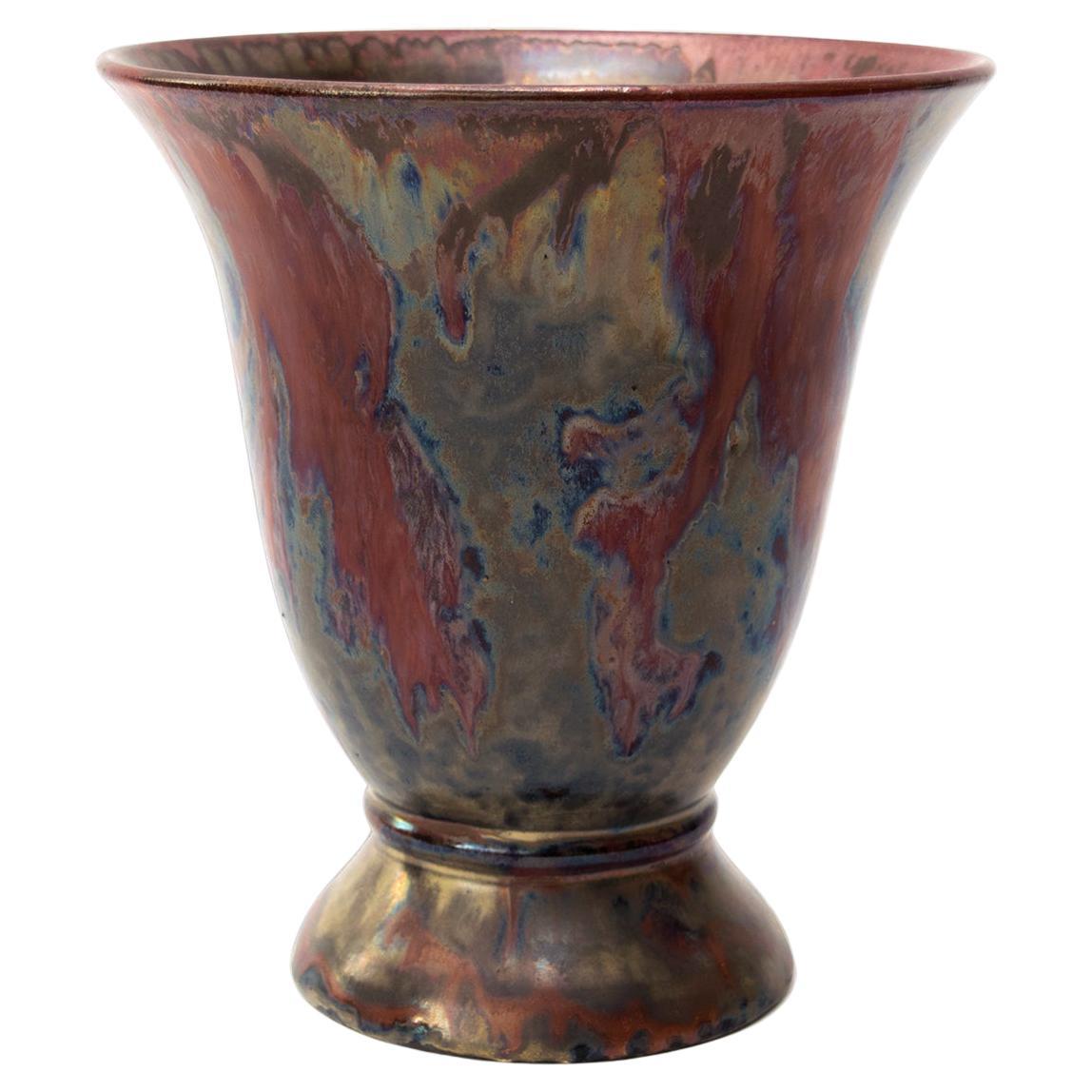 Vase cannelé Art Déco scandinave moderne en polychrome de Hoganas