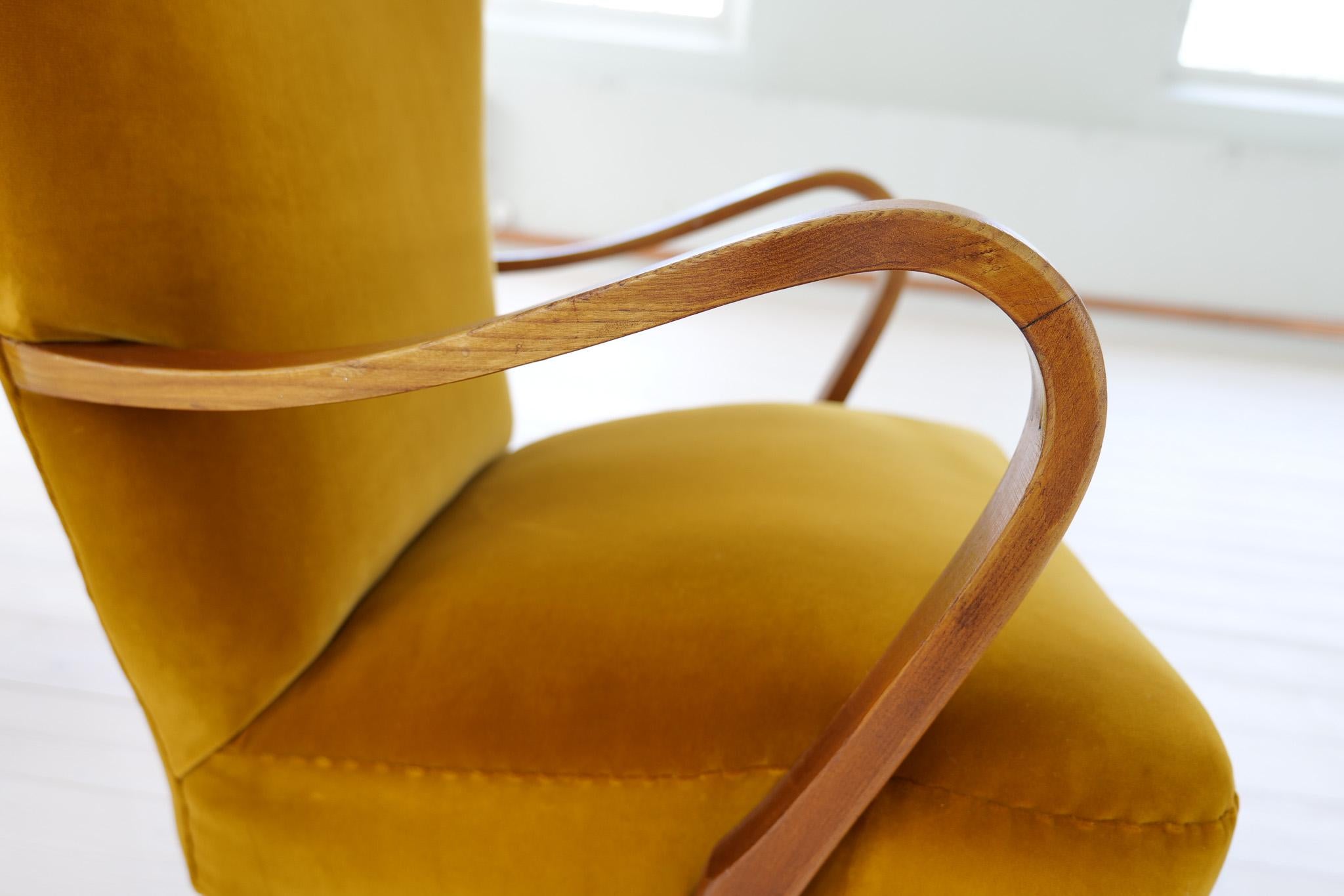 Scandinavian Modern Art Deco Lounge Chairs in Velvet Sweden 1940s For Sale 6