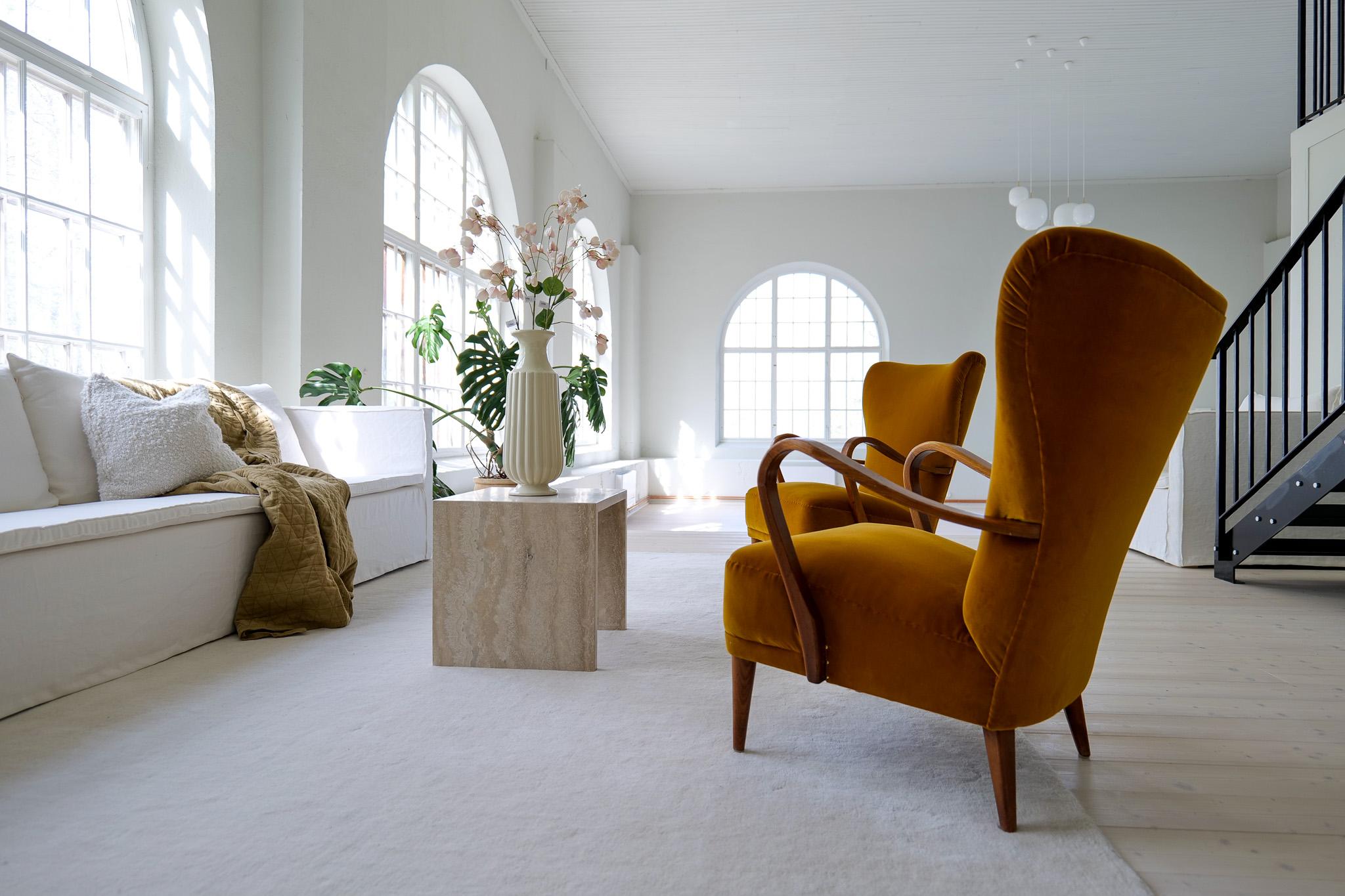 Scandinavian Modern Art Deco Lounge Chairs in Velvet Sweden 1940s For Sale 1