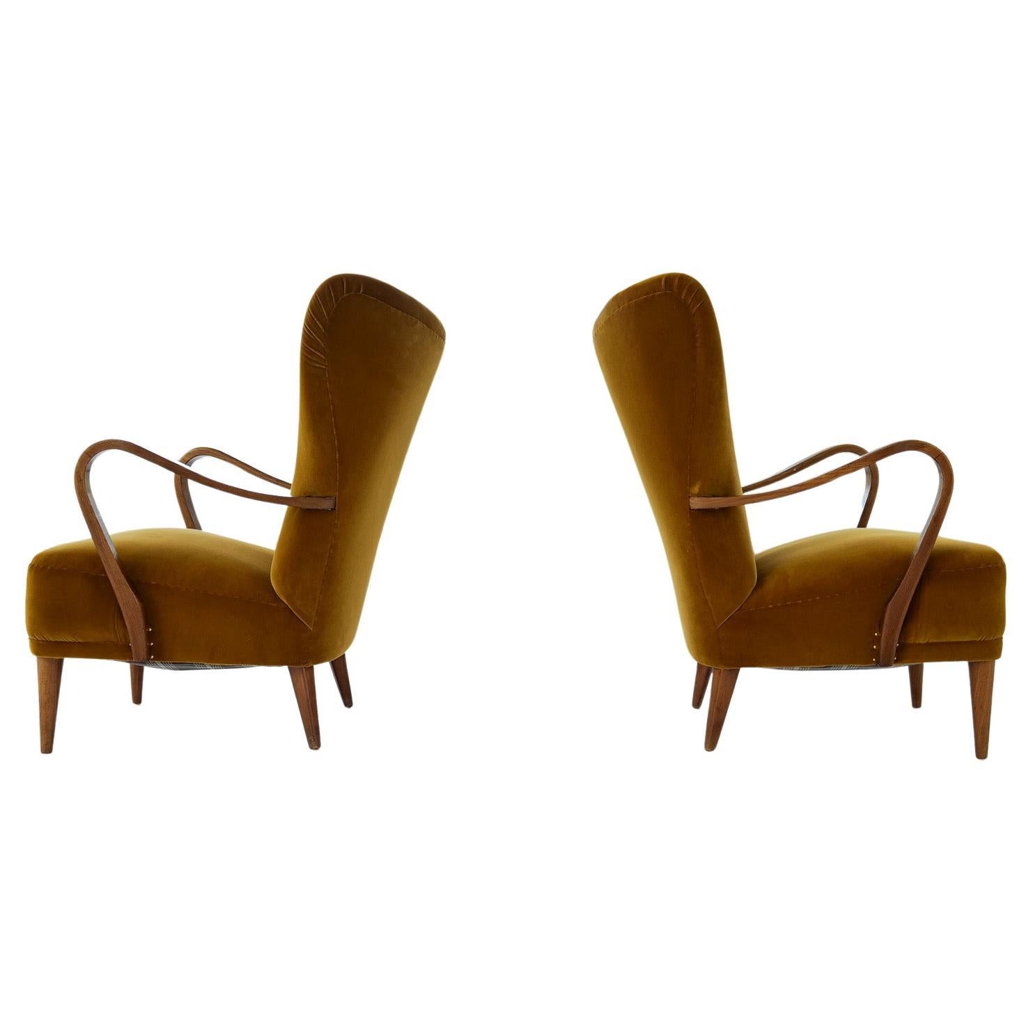 Sedie da salotto Scandinavian Modern Art Deco in velluto Svezia anni '40