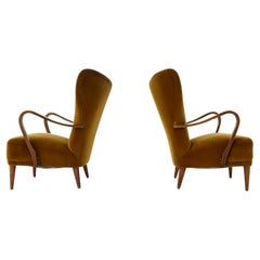 Skandinavisch-moderne Art-Déco-Loungesessel aus Samt Schweden 1940er Jahre