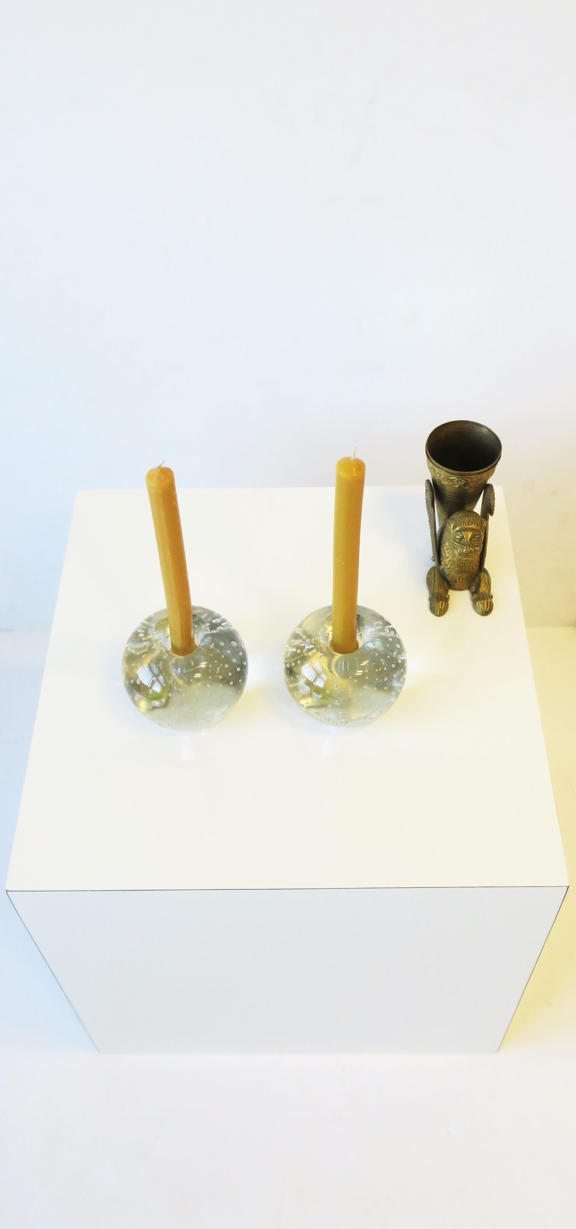 Scandinavian Modern Art Glass Candlestick Holders, Pair 6