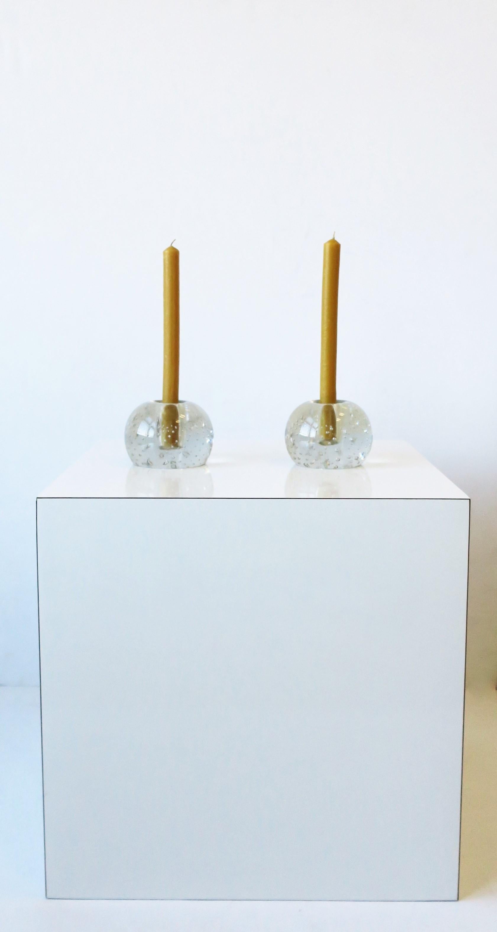 Scandinavian Modern Art Glass Candlestick Holders, Pair In Good Condition In New York, NY