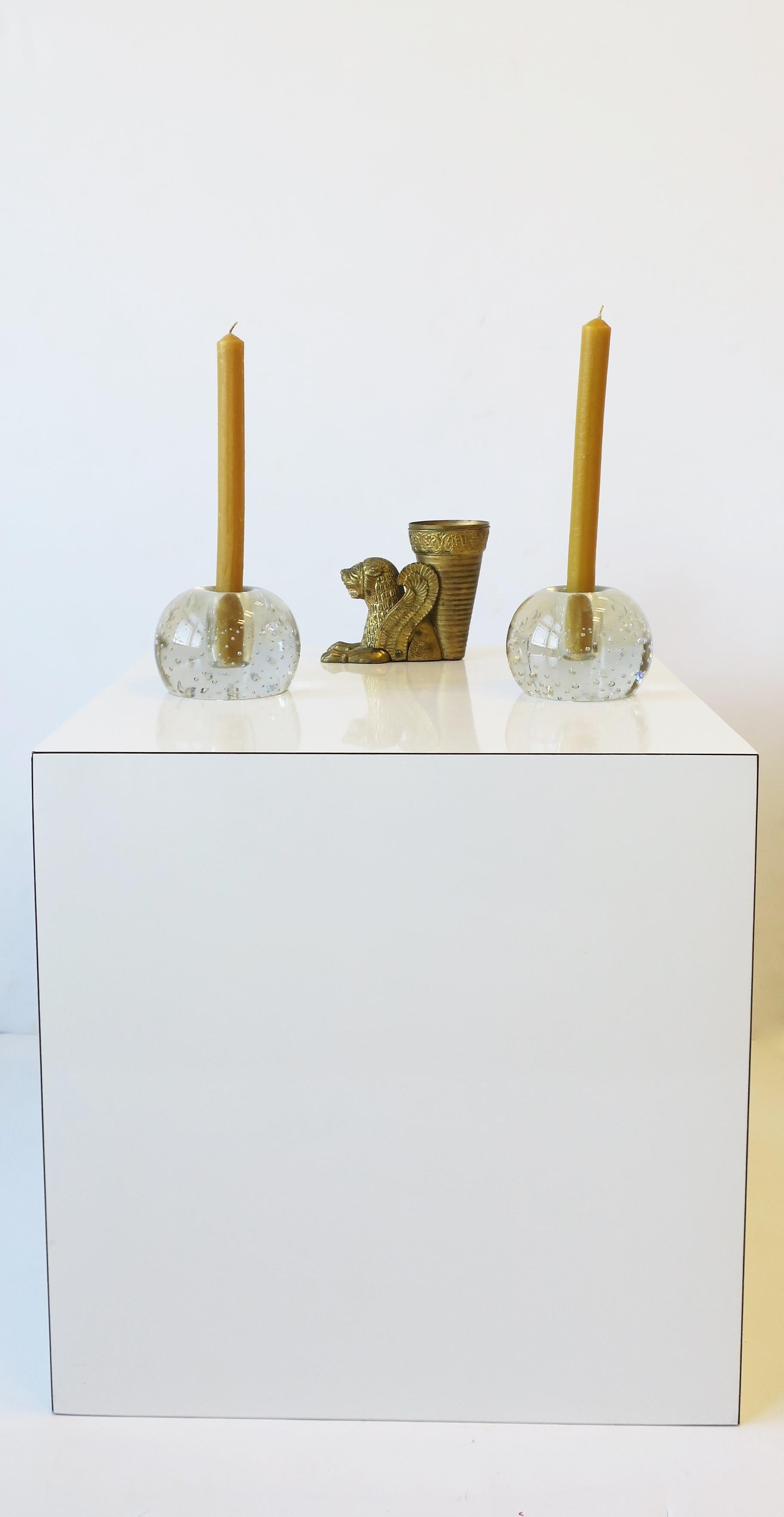 Scandinavian Modern Art Glass Candlestick Holders, Pair 4