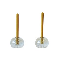Scandinavian Modern Art Glass Candlestick Holders, Pair