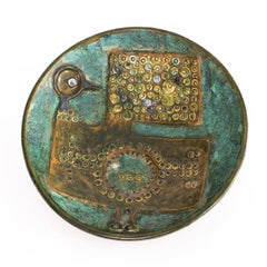 Scandinavian Modern Artist Ulla Viotti Ceramic Dish with Bird in Relief ‘Green’