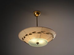 Scandinavian Modern ASEA Chandelier with Brass Leaf Ornaments