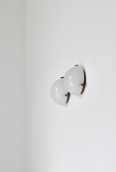 Pair of Scandinavian Modern "AWF" Wall Sconces, Patinated Brass & Acrylic, 1950