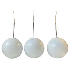 Scandinavian Modern Ball Pendant Lamps in Opaline Glass & Chrome