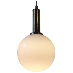 Scandinavian Modern Ball Pendant Light in Opaline Glass and Brass, 1960s Scandinavian Modern Ball Pendant Light in Opaline Glass and Brass, 1960s