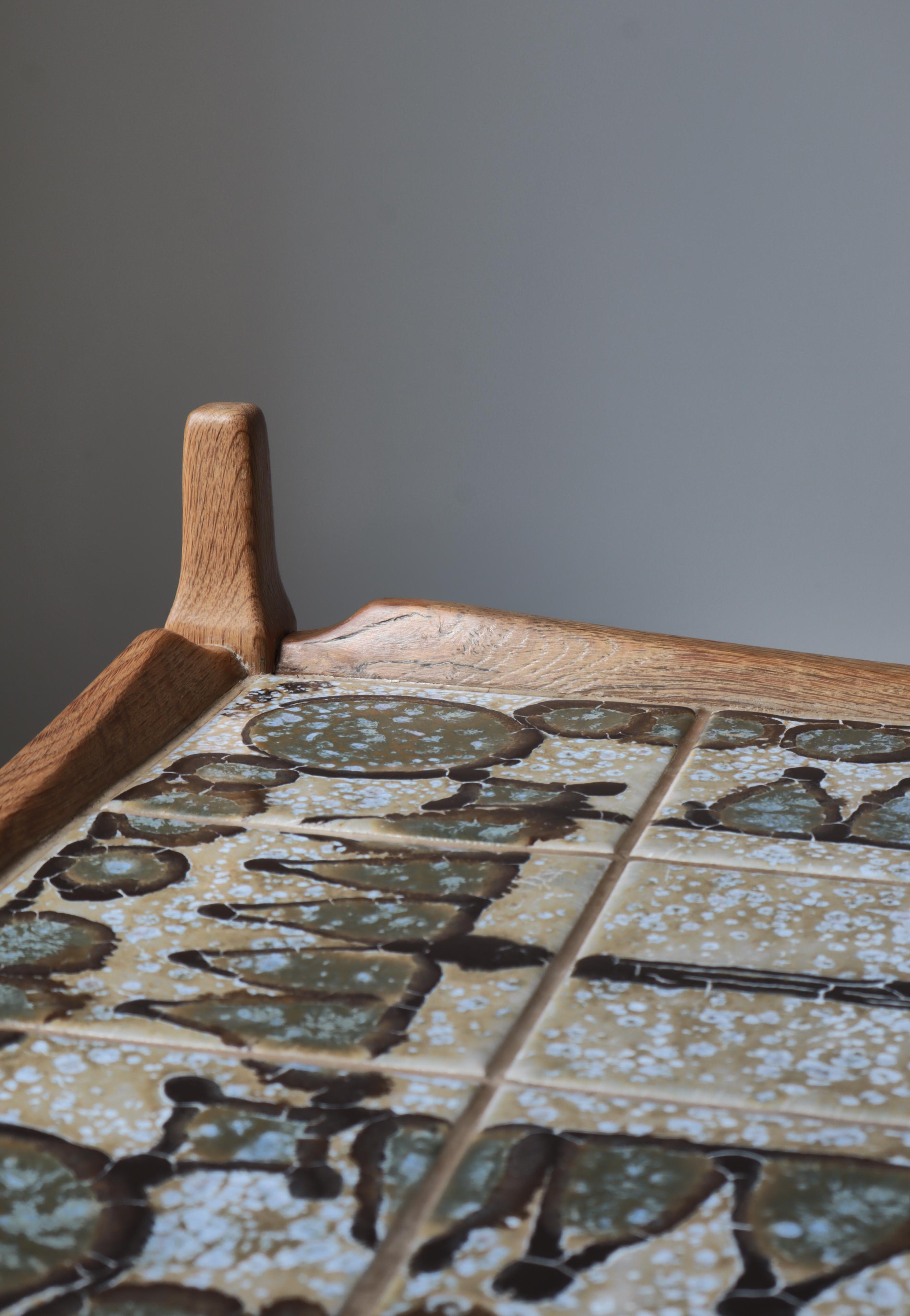 Scandinavian Modern Bar Cart in Oak & Ceramic Tiles by Henning Kjærnulf, 1960s For Sale 4
