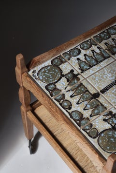 Scandinavian Modern Bar Cart in Oak & Ceramic Tiles by Henning Kjærnulf, 1960s