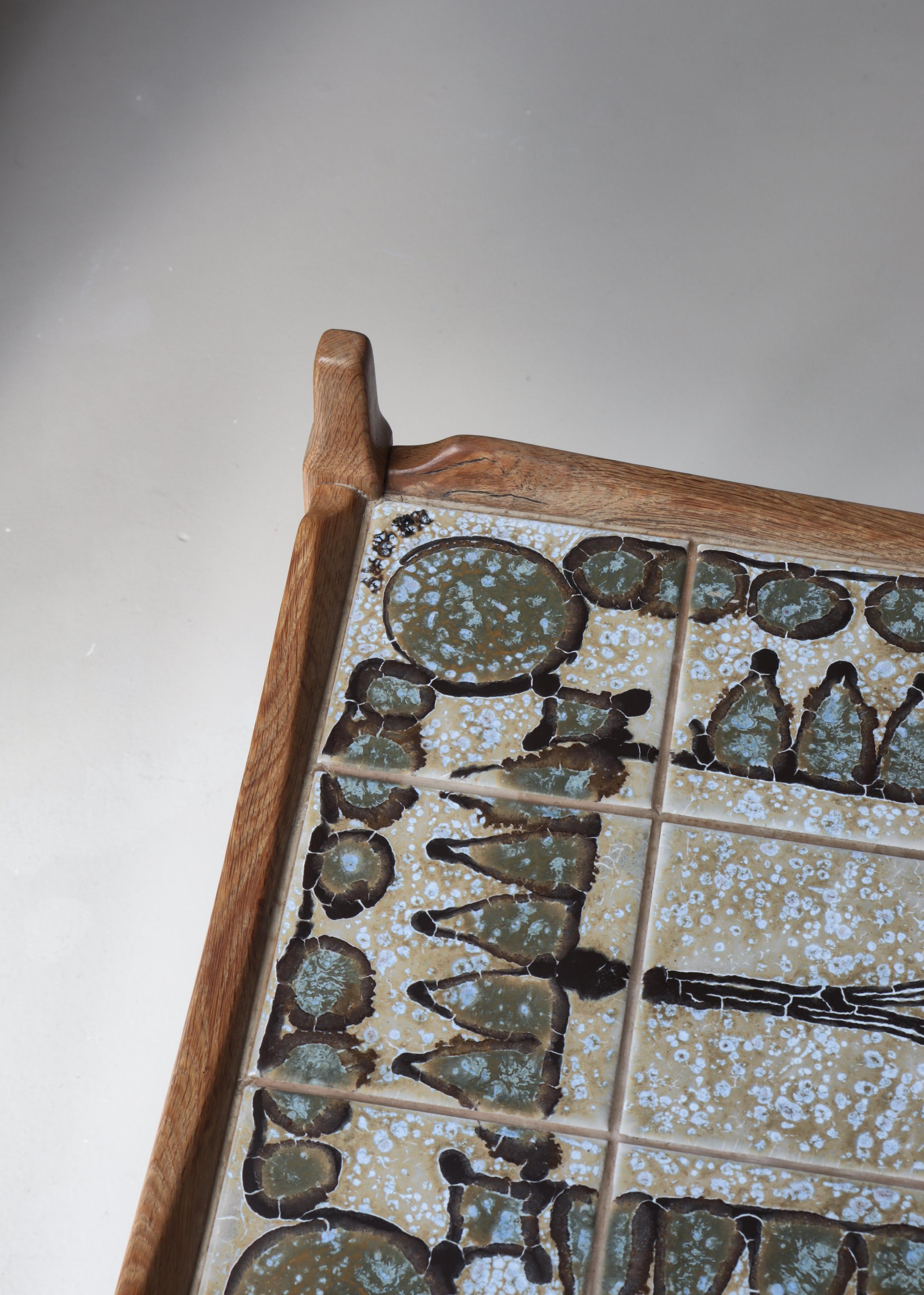 Scandinavian Modern Bar Cart in Oak & Ceramic Tiles by Henning Kjærnulf, 1960s For Sale 3