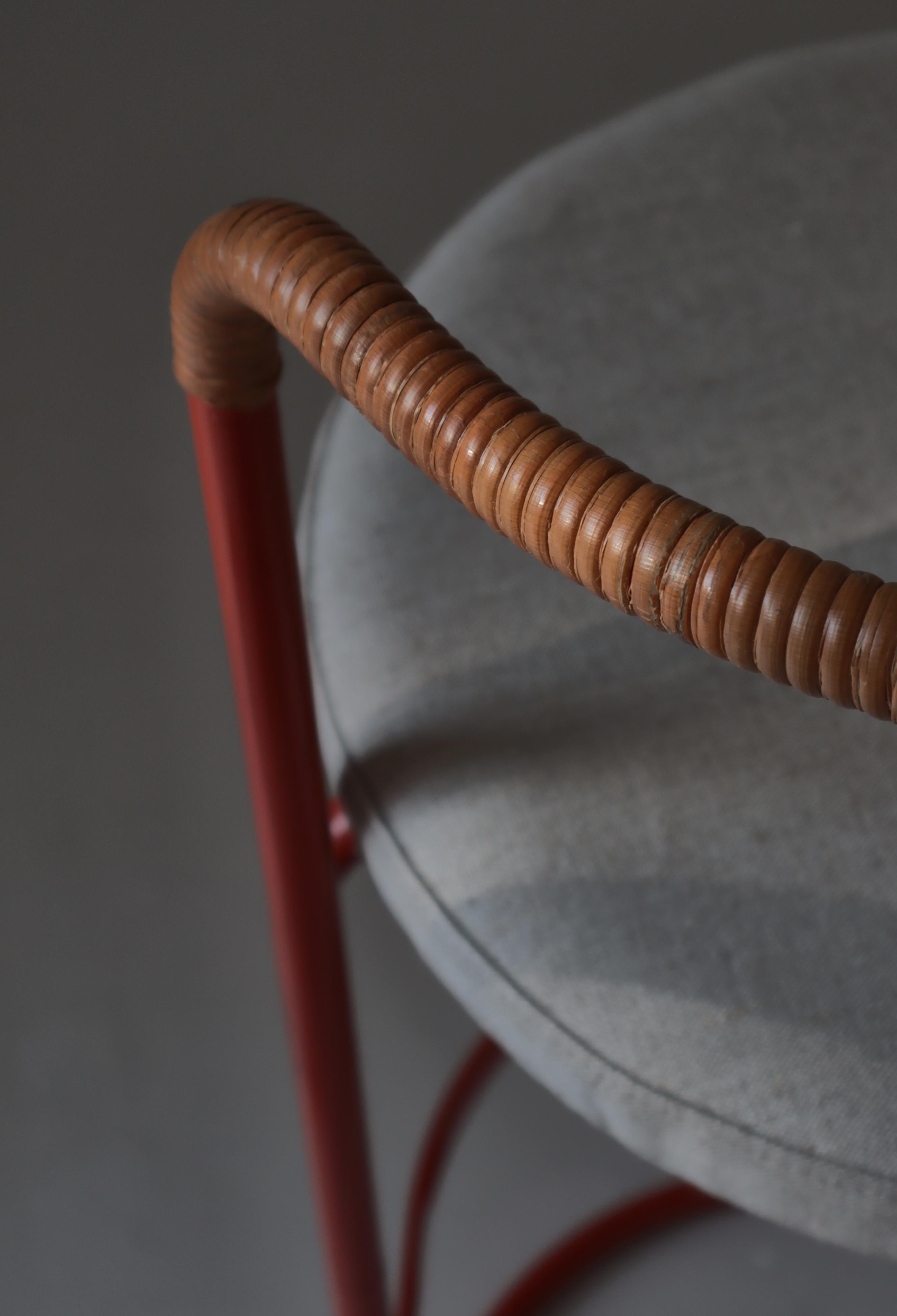 Scandinavian Modern Bar Stools Canvas & Rattan Cane by Poul Nørreklit, 1960s For Sale 7