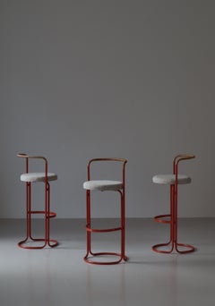 Sgabelli da bar The Modern Scandinavian Canvas & Rattan Cane di Poul Nørreklit, anni '60