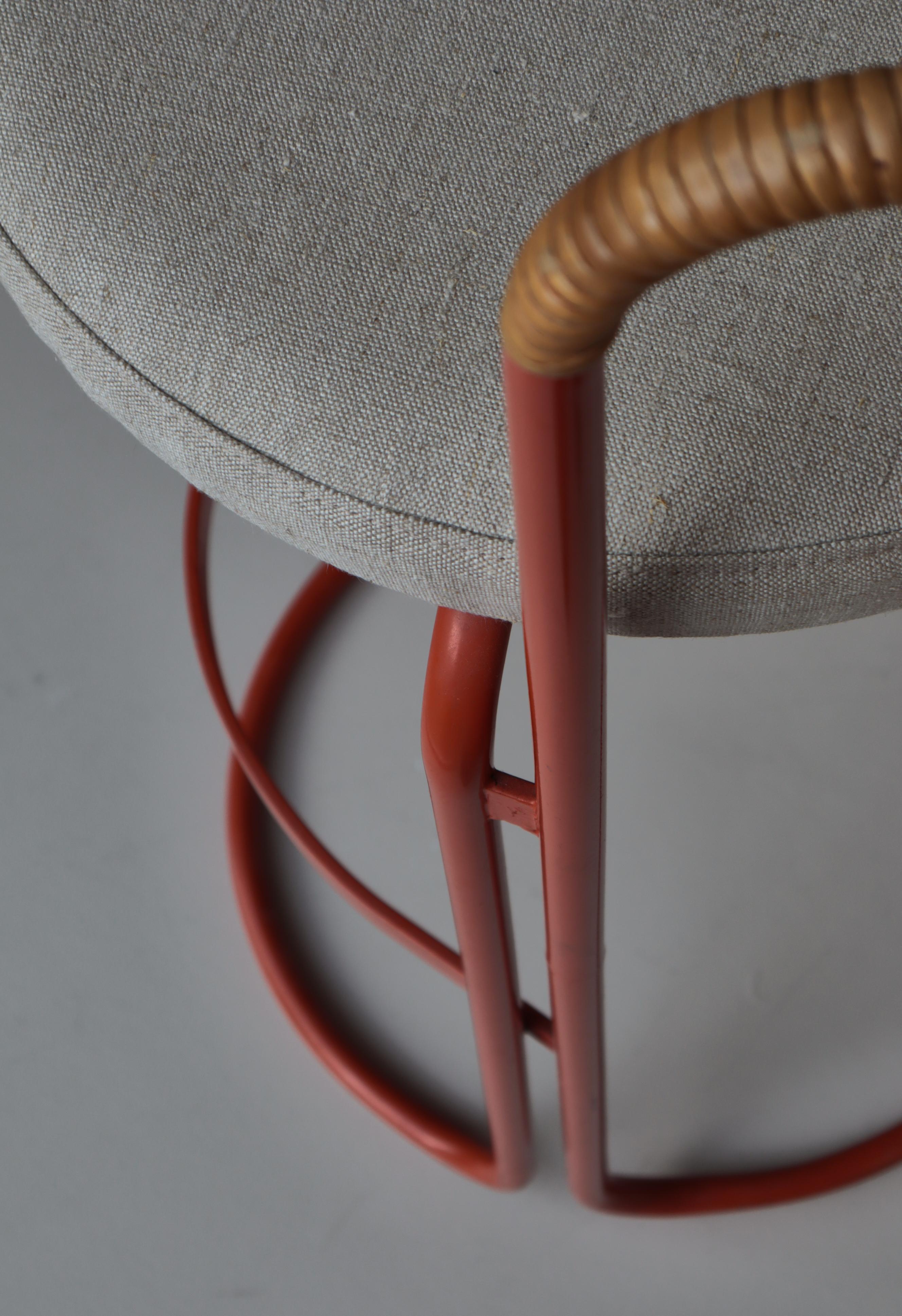 Scandinavian Modern Bar Stools Canvas & Rattan Cane by Poul Nørreklit, 1960s For Sale 3